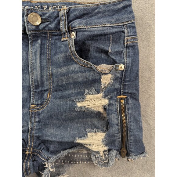 Amberican Eagle Denim Shorts Womens Size 4 Blue Cut Off Distressed Zipper Slits - Picture 3 of 16
